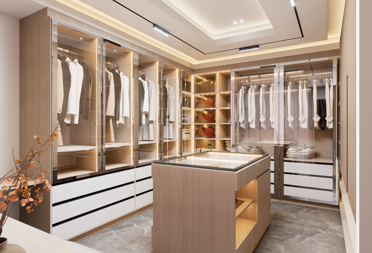 Sfeerbeeld van een luxe kastenwand